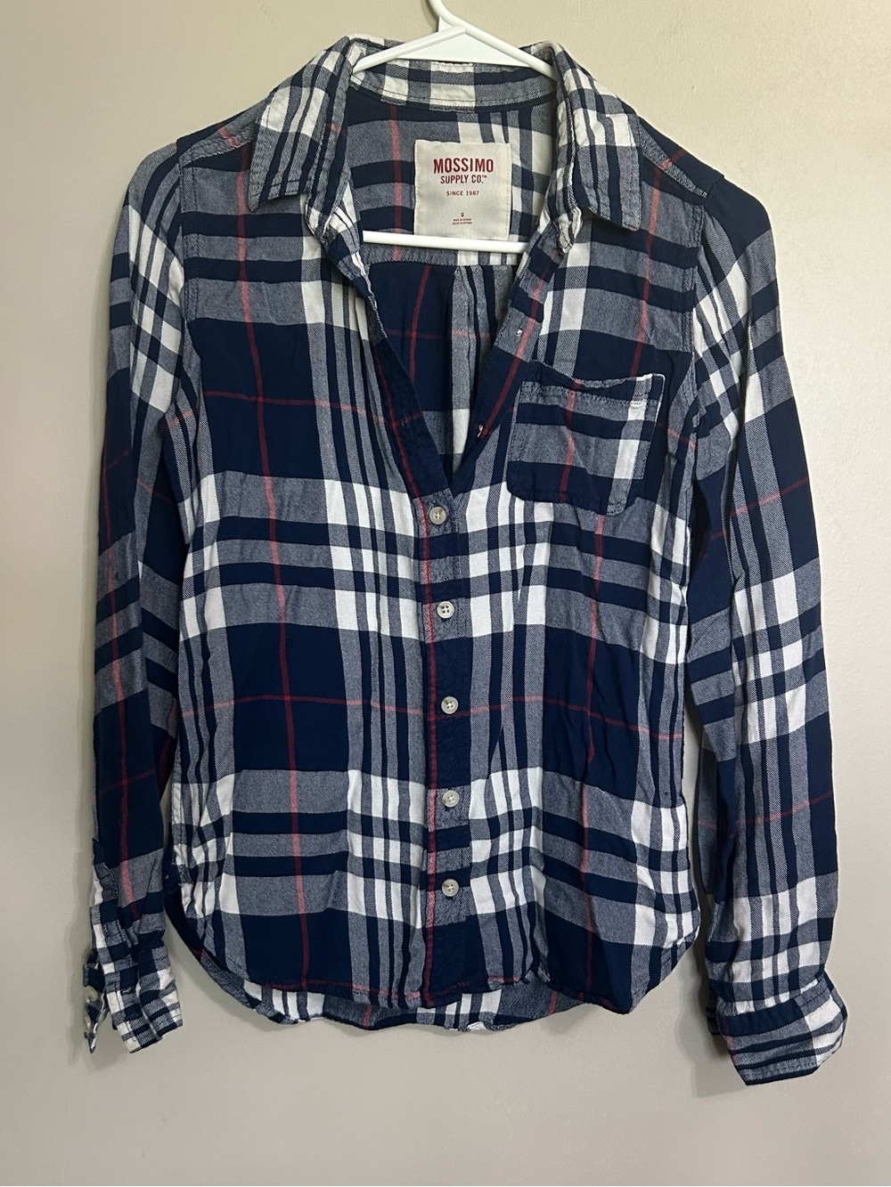 Mossimo Supply Co. Navy, White & Red Plaid Shirt